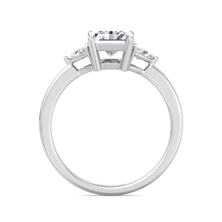 Radiant Lab Diamond Ring Trillion Sidestones White Gold