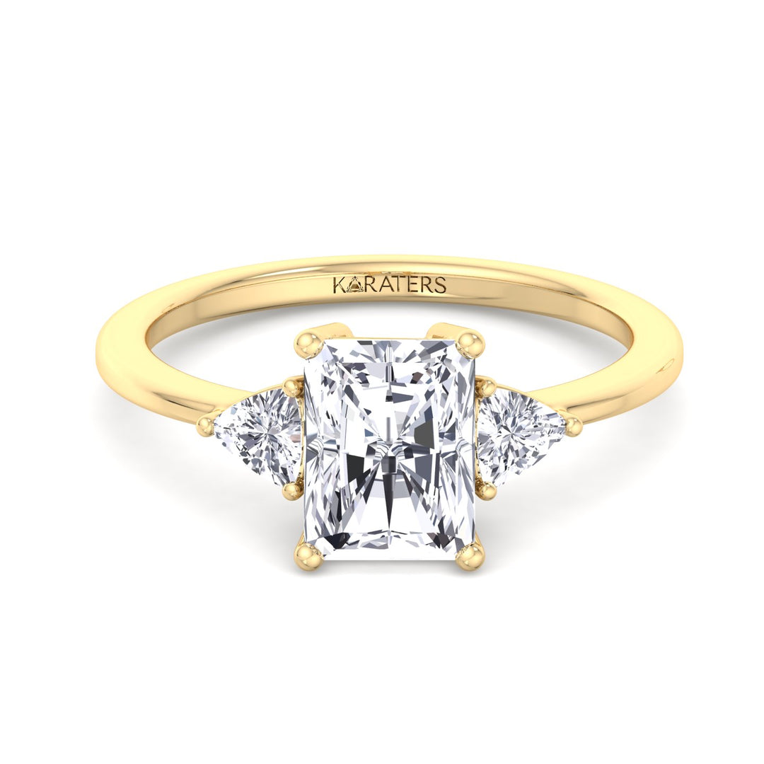 Radiant Lab Diamond Ring Trillion Sidestones Yellow Gold