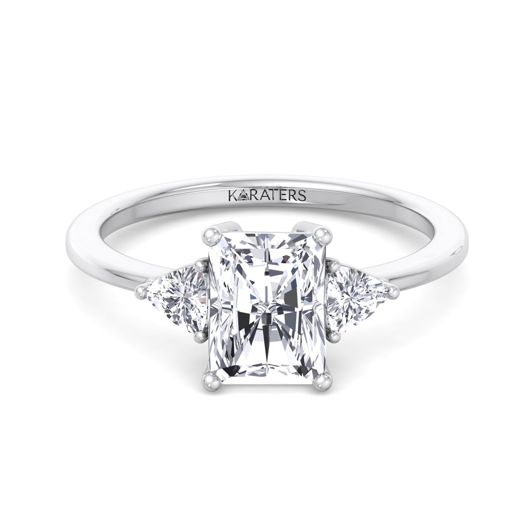 Radiant Lab Diamond White Gold Ring Trillion Sidestones