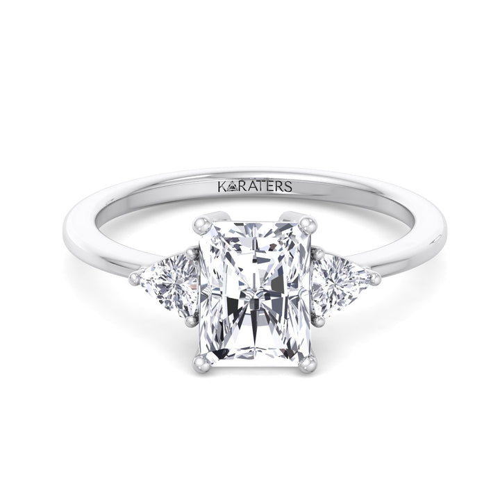 Radiant Lab Diamond White Gold Ring Trillion Sidestones