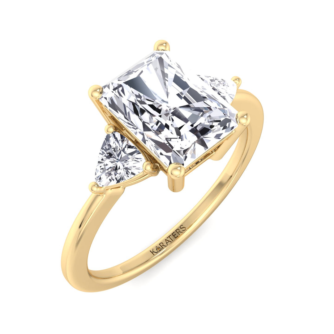 Radiant Lab Diamond Yellow Gold Ring Trillion Sidestones