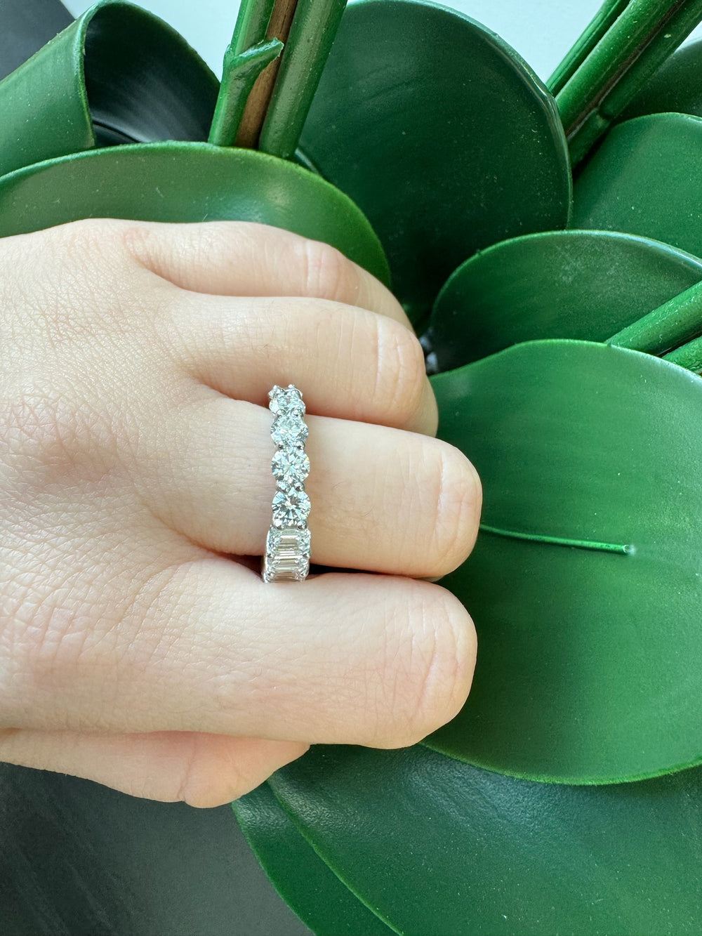 Ribeira-Double Shape-Emerald and Round Lab Diamond Eternity Band, Female