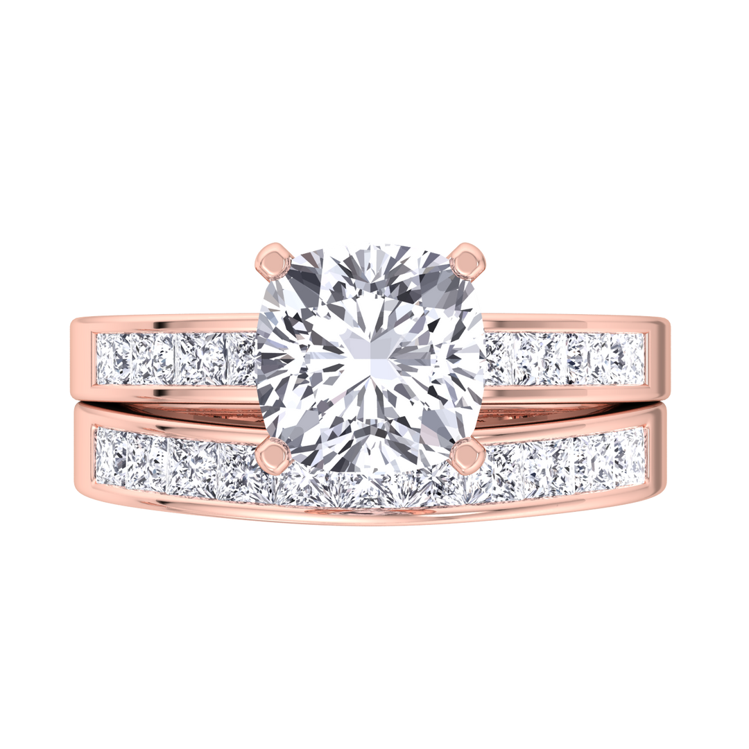 3.85CT Total Weight Channel Stye Lab Grown Diamond Wedding Set Rose Gold 14K 18K