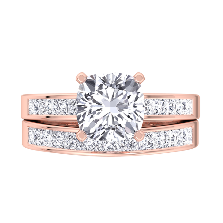 3.85CT Total Weight Channel Stye Lab Grown Diamond Wedding Set Rose Gold 14K 18K