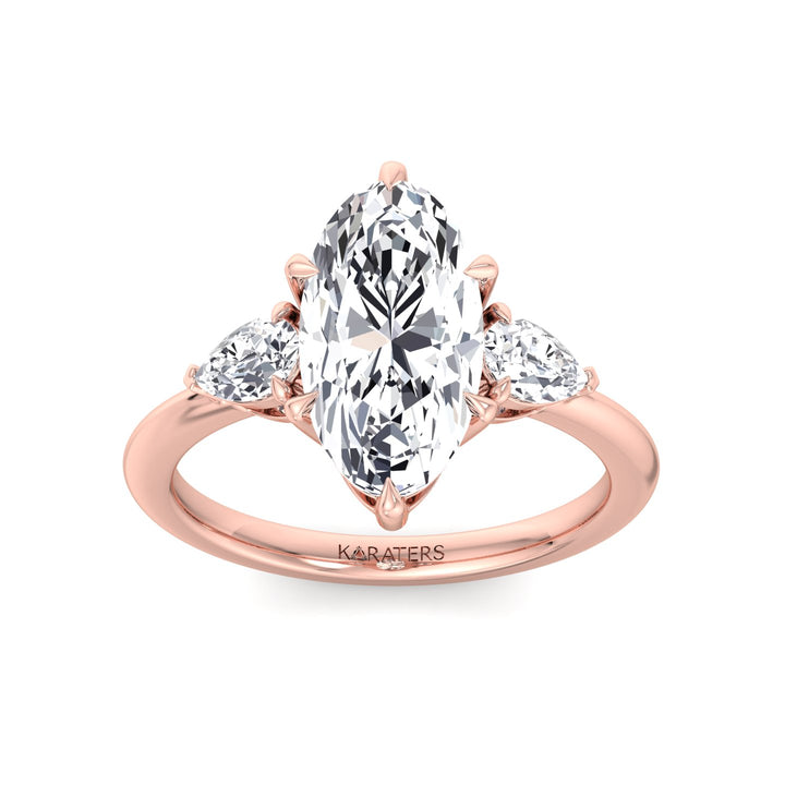 Moval Lab-Grown Diamond Engagement Ring with Pear Sidestones Rose Gold 14K 18K