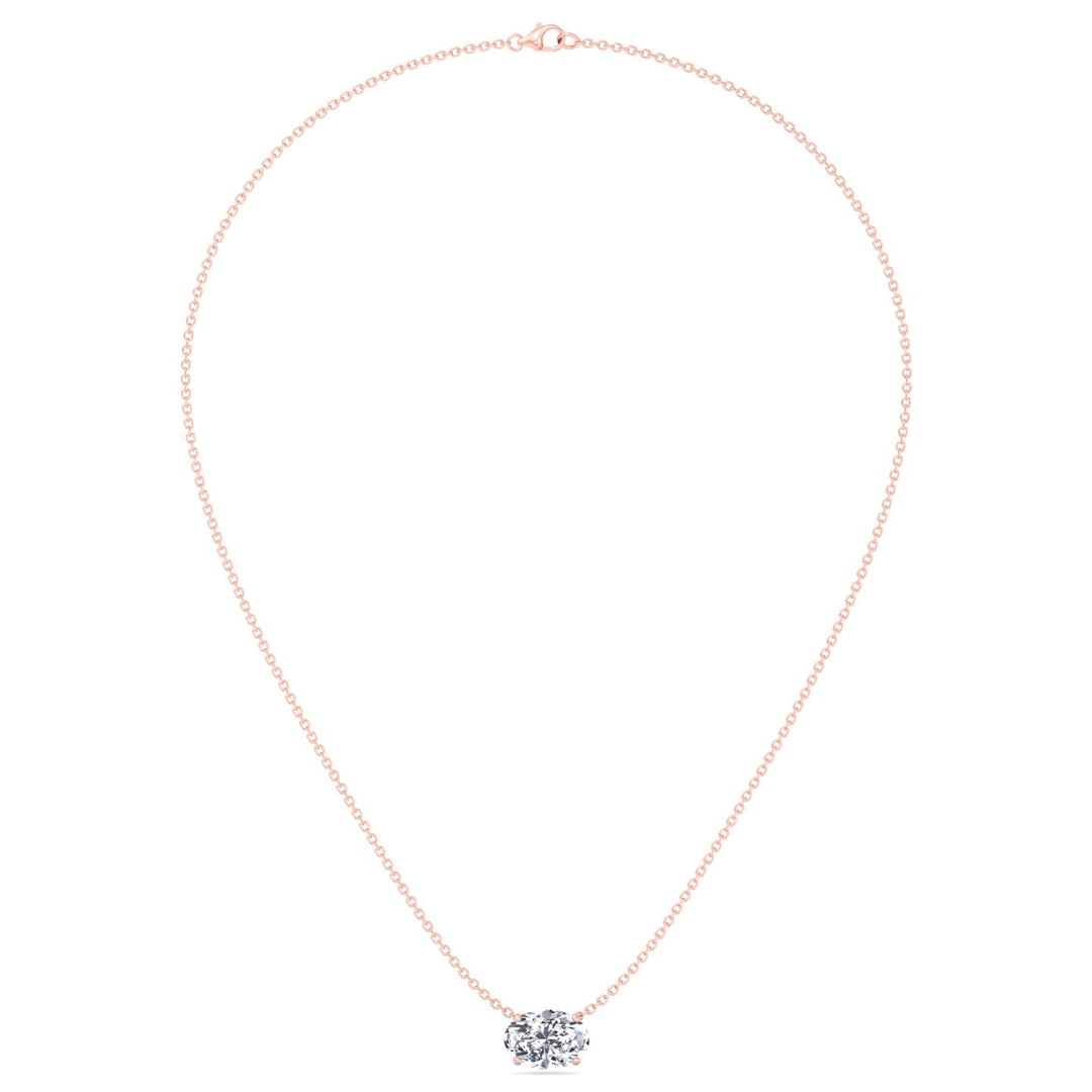 Floating Oval Shape Lab Grown Diamond Pendant-Rose Gold- 18K-1CT-5CT