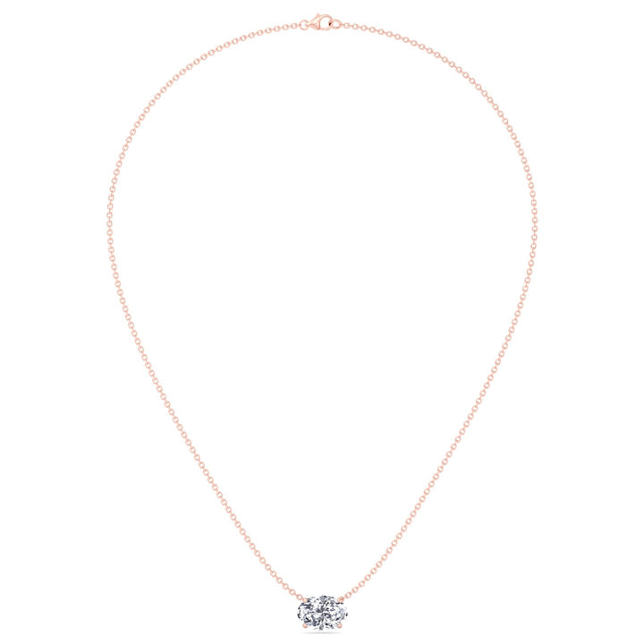 Floating Oval Shape Lab Grown Diamond Pendant-Rose Gold- 18K-1CT-5CT