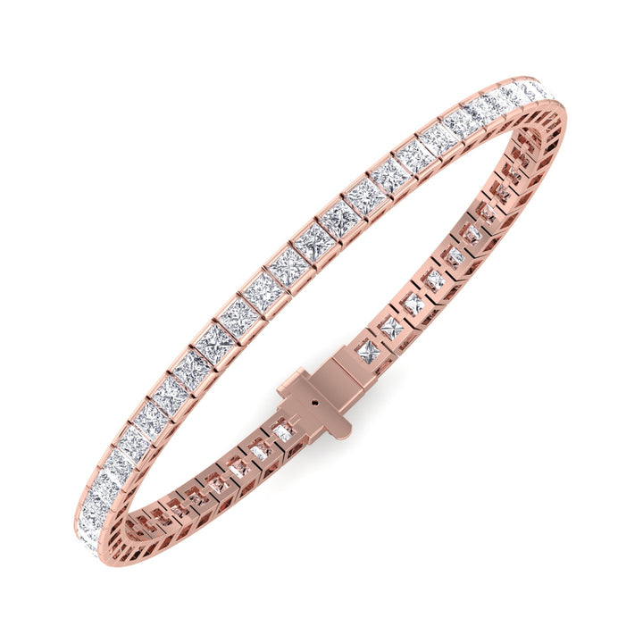 Princess Cut Lab Grown Diamond Tennis Bracelet 14K Solid Gold Rose Gold 10.50CT