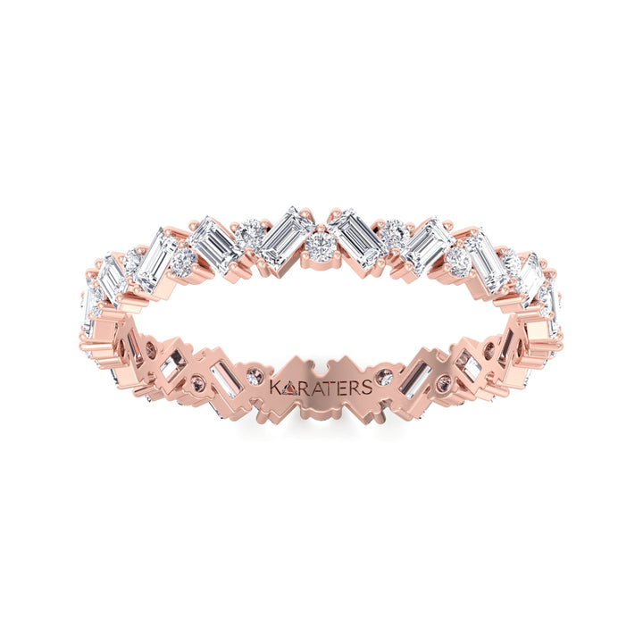 Round and Baguette Shape Lab Grown Diamond Offset Band