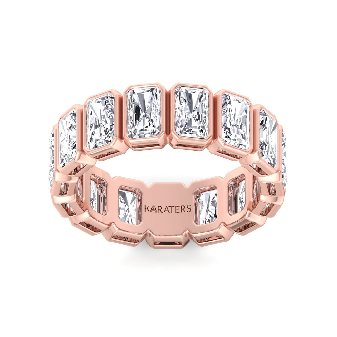 Bezel Set Radiant Shape Lab Grown Diamond Eternity Band Rose Gold 18K