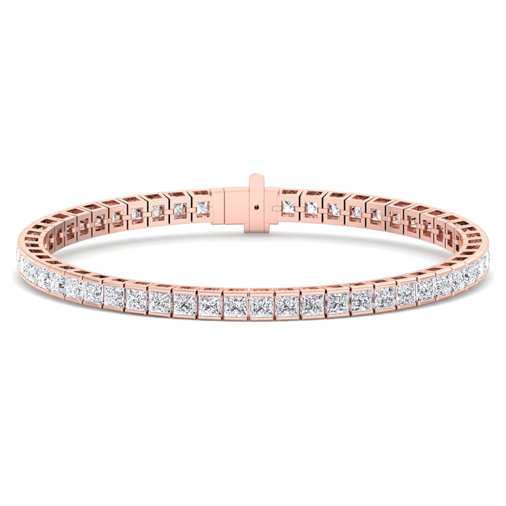 Princess Cut Lab Grown Diamond Tennis Bracelet 14K Solid Gold Rose