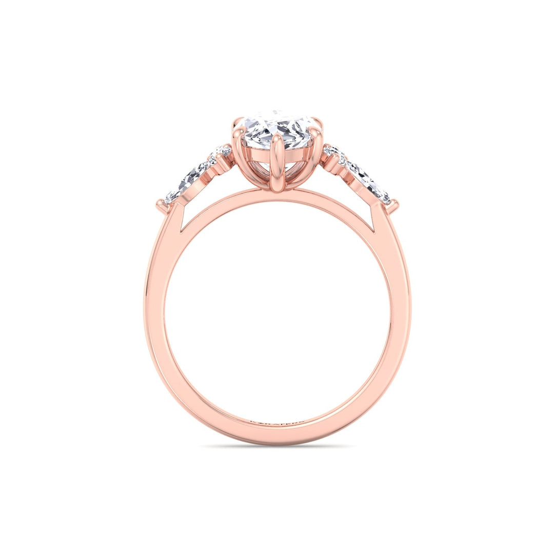Marquise Shape Lab Grown Diamond Engagement Ring with Marquise and Round Sidestones-14K-1CT-2CT-3CT-4CT-5CT-6CT-7CT-8CT-9CT-10CT-Rose Gold
