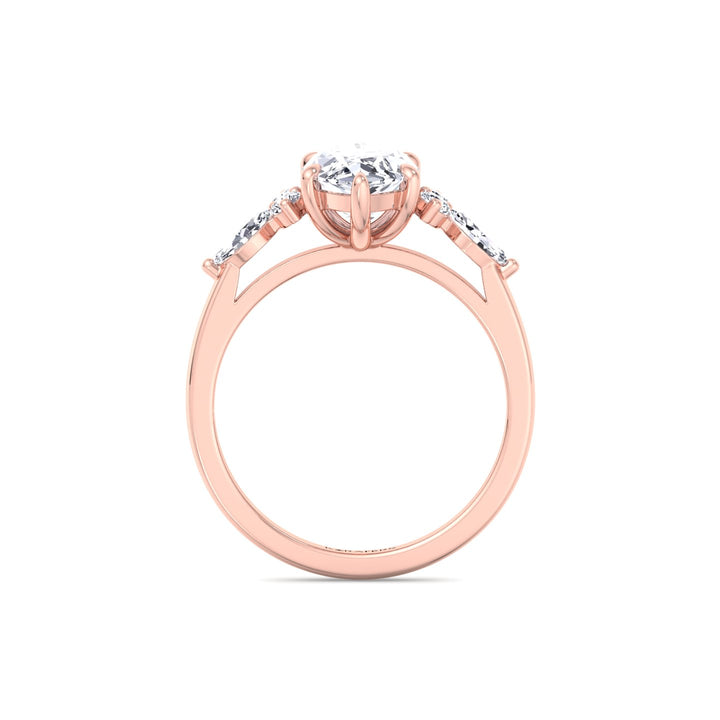 Marquise Shape Lab Grown Diamond Engagement Ring with Marquise and Round Sidestones-14K-1CT-2CT-3CT-4CT-5CT-6CT-7CT-8CT-9CT-10CT-Rose Gold