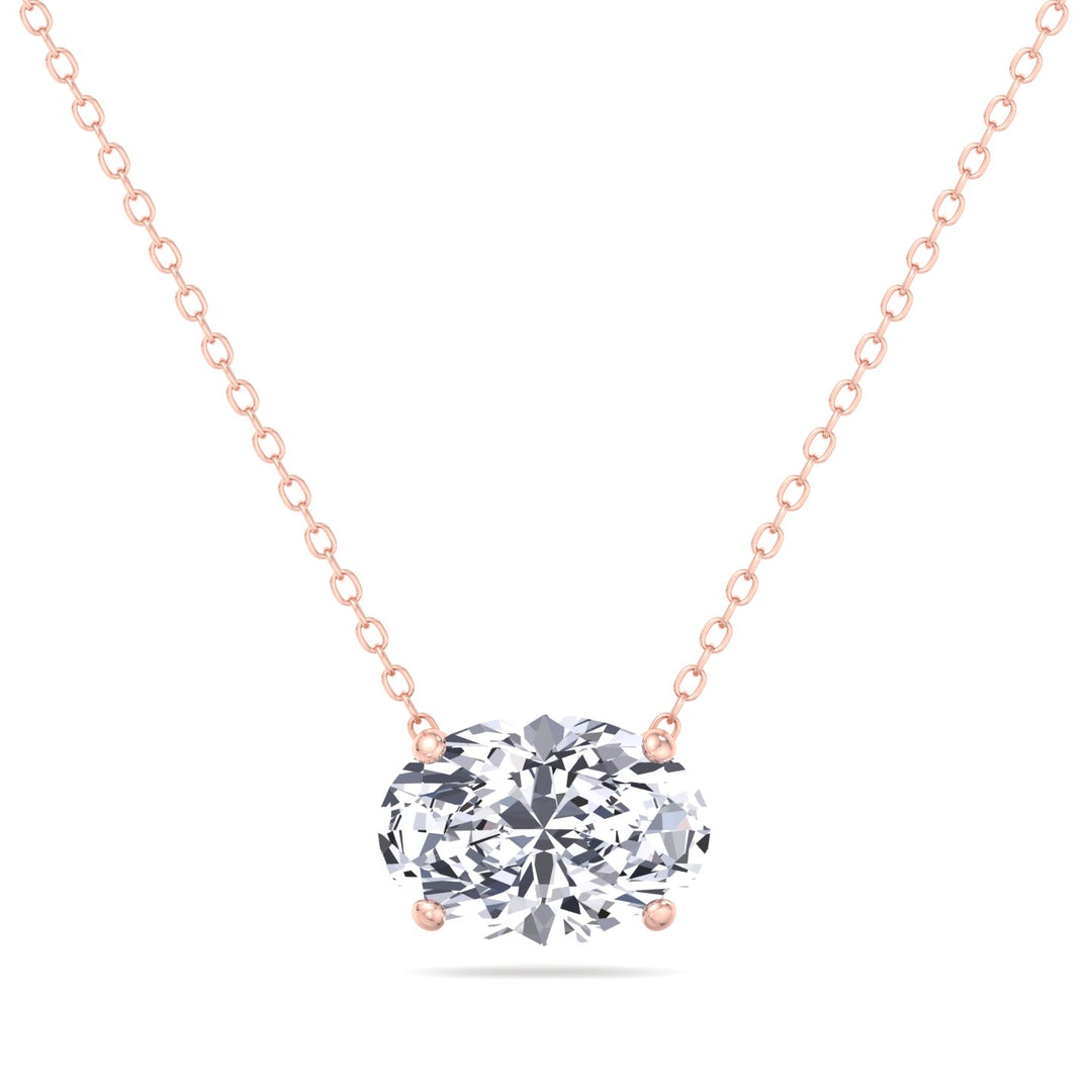 Floating Oval Shape Lab Grown Diamond Pendant-Rose Gold