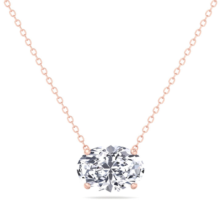 Floating Oval Shape Lab Grown Diamond Pendant-Rose Gold