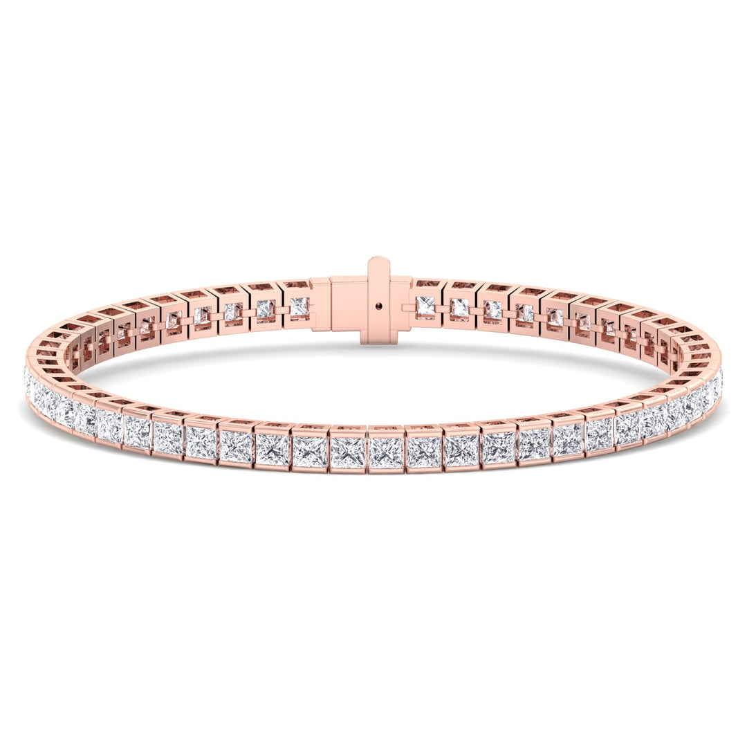 Princess Cut Lab Grown Diamond Tennis Bracelet 18K Solid Gold Rose