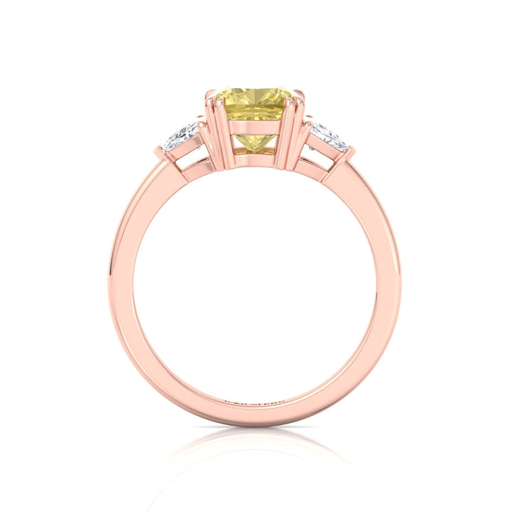 Fancy Yellow Cushion Cut Lab Grown Diamond Engagement Ring with Trillion Sidestones Rose Gold