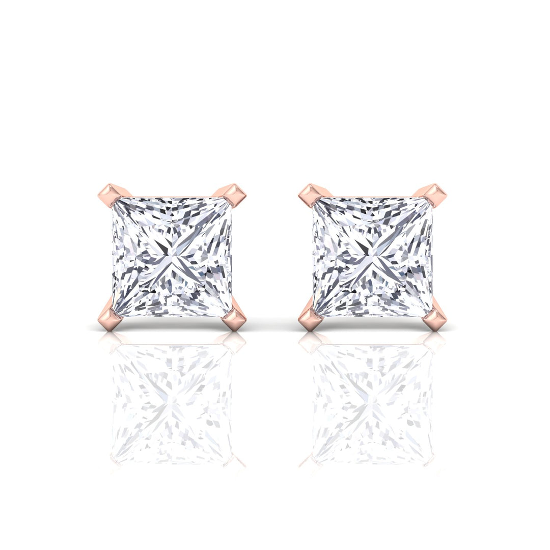 Princess Cut Men's Lab Grown Diamond Studs - Rose Gold- 1CT