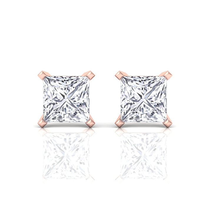 Princess Cut Men's Lab Grown Diamond Studs - Rose Gold- 1CT