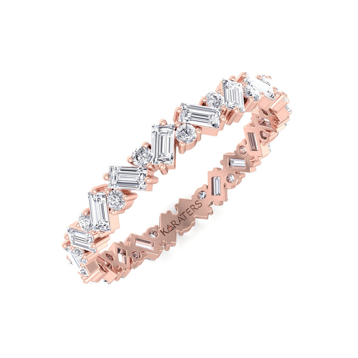 Round and Baguette Shape Lab Grown Diamond Offset Band