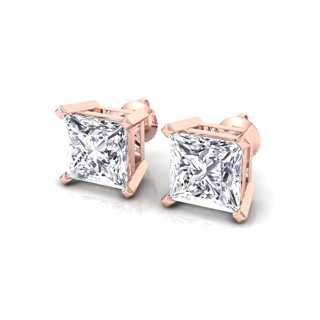 Princess Lab Grown Diamond Studs- Rose Gold- 18K