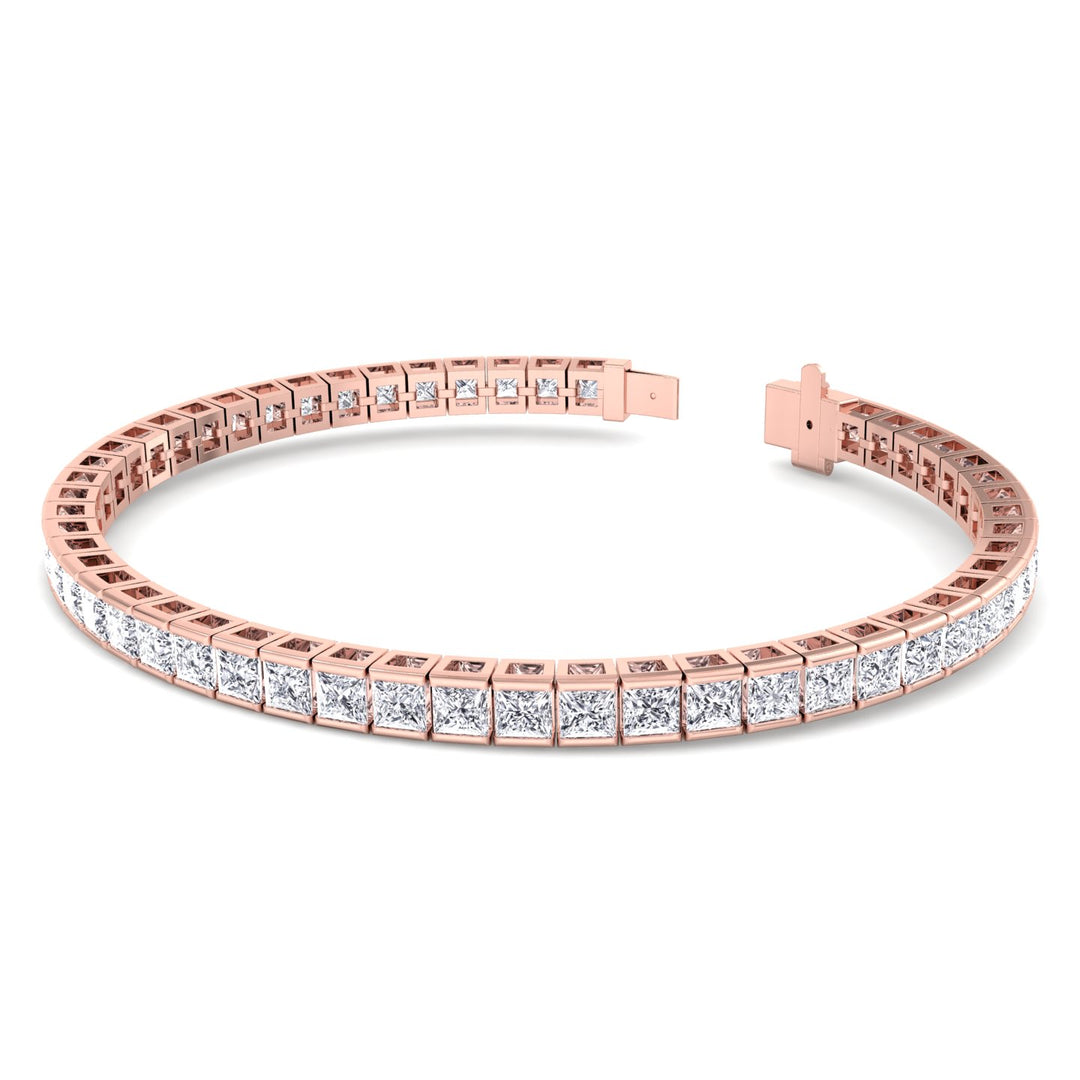 Princess Cut Lab Grown Diamond Tennis Bracelet 18K Solid Gold Rose Gold