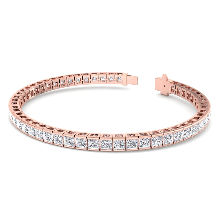 Princess Cut Lab Grown Diamond Tennis Bracelet 18K Solid Gold Rose Gold
