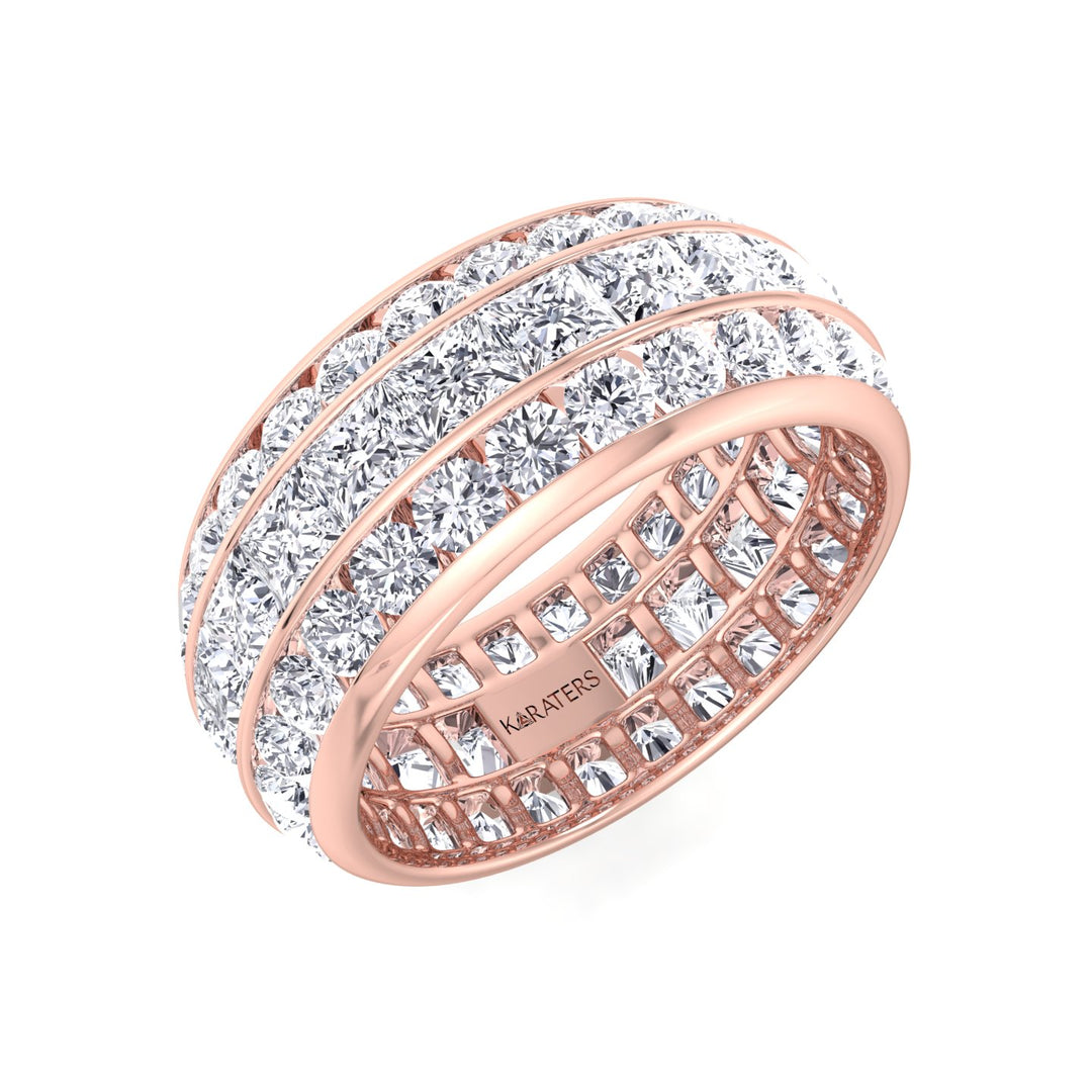 3 Row Channel Set Princess And Round Cut Lab Grown Diamond Eternity Band -  Rose Gold