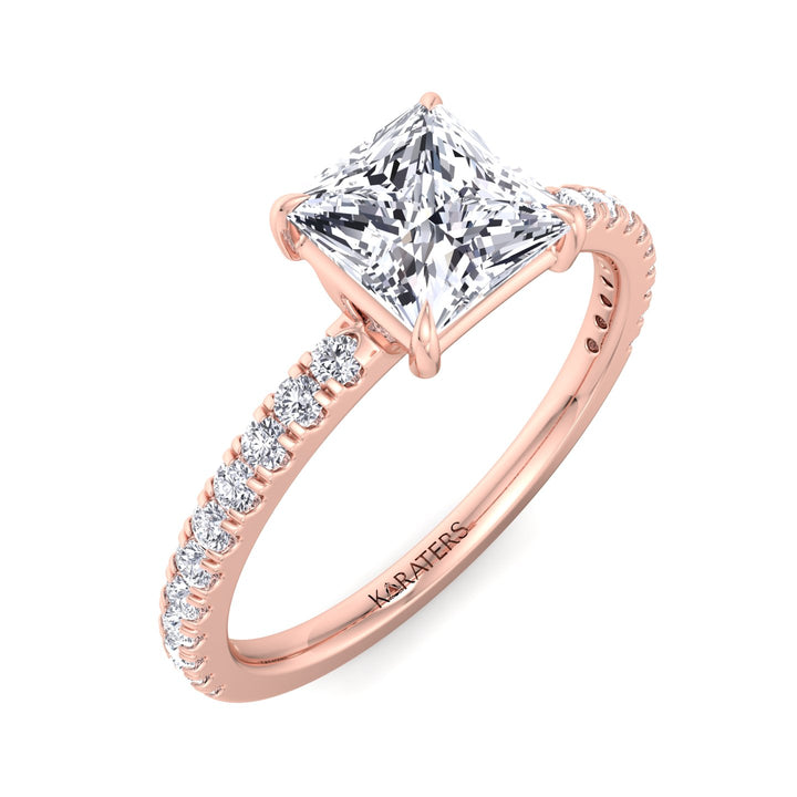 Princess Cut Lab Grown Diamond Engagement Ring with Pave Band
