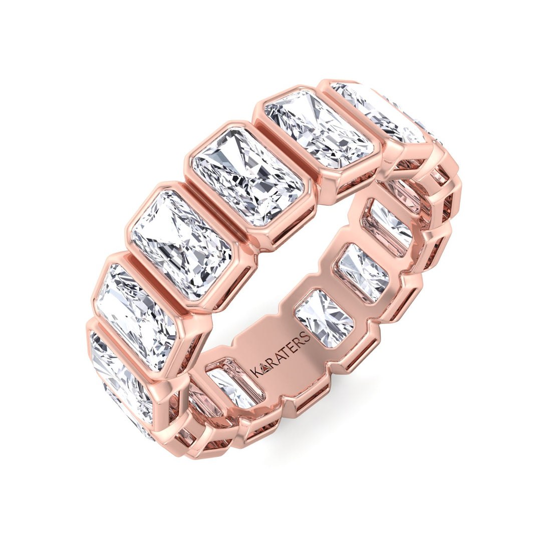 Bezel Set Radiant Shape Lab Grown Diamond Eternity Band Rose Gold 14K
