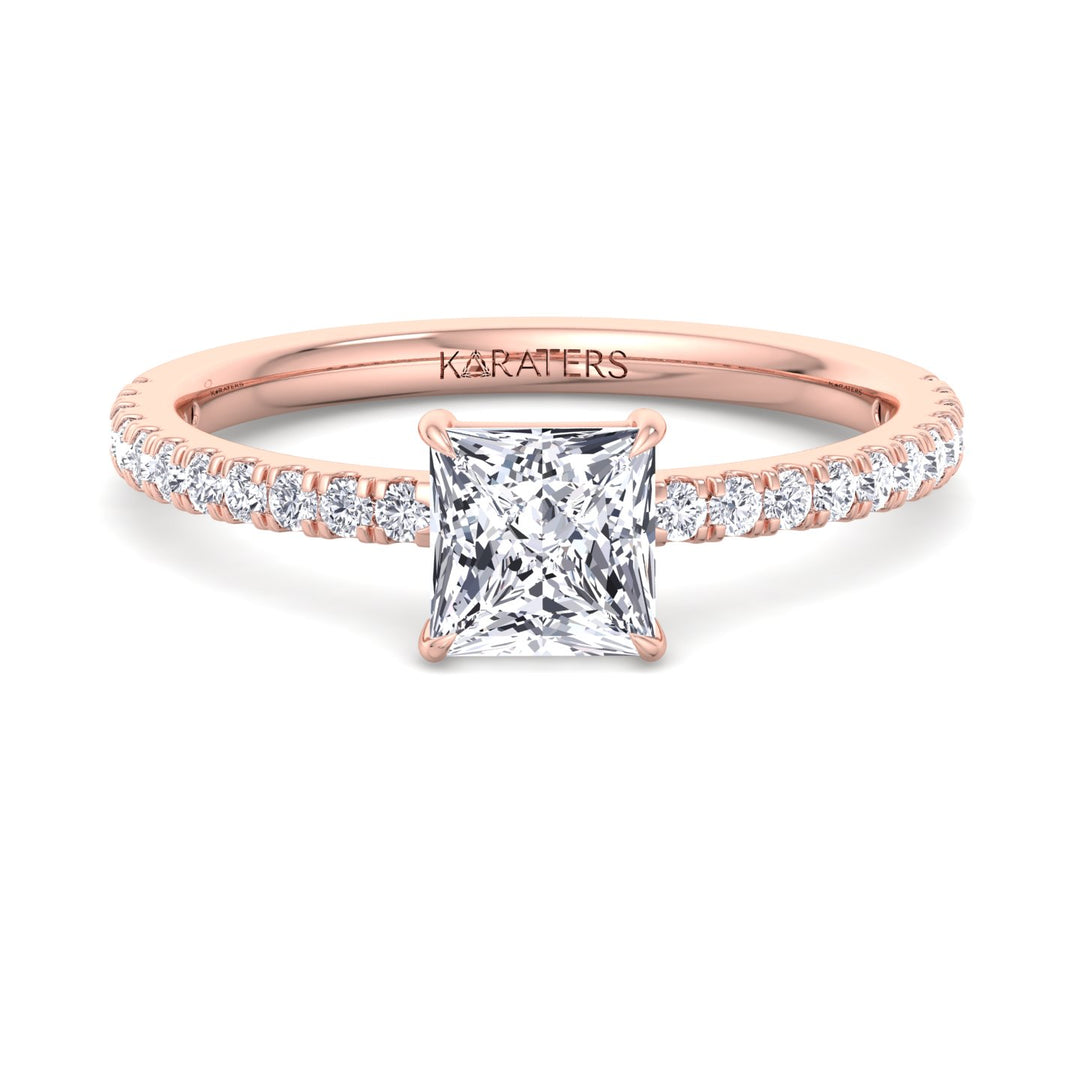 Princess Cut Lab Grown Diamond Engagement Ring with Pave Band