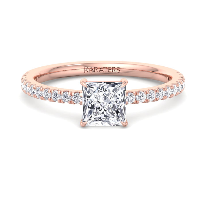 Princess Cut Lab Grown Diamond Engagement Ring with Pave Band