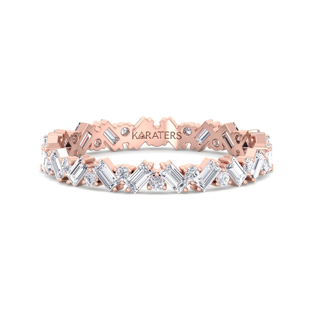 Round and Baguette Shape Lab Grown Diamond Offset Band