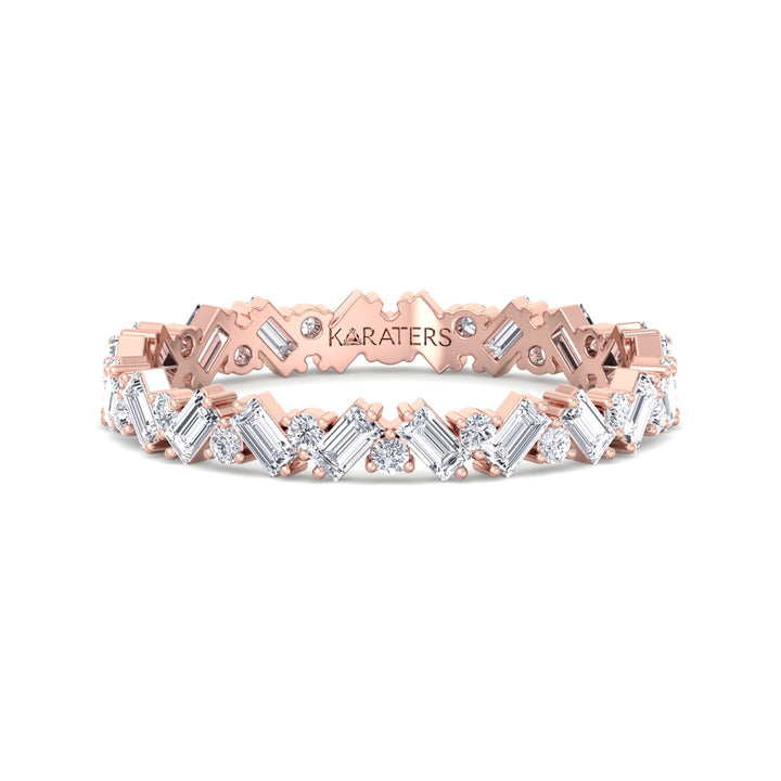 Round and Baguette Shape Lab Grown Diamond Offset Band