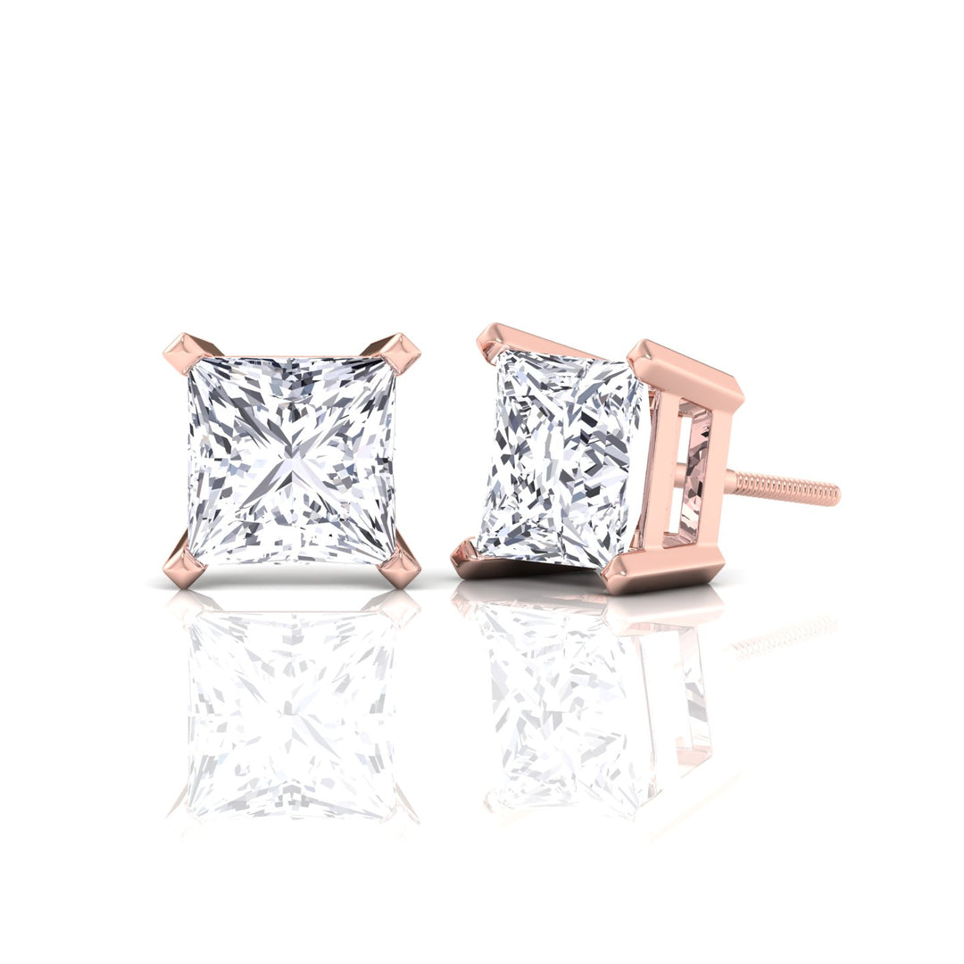 Princess Lab Grown Diamond Studs- Rose Gold- 1CT