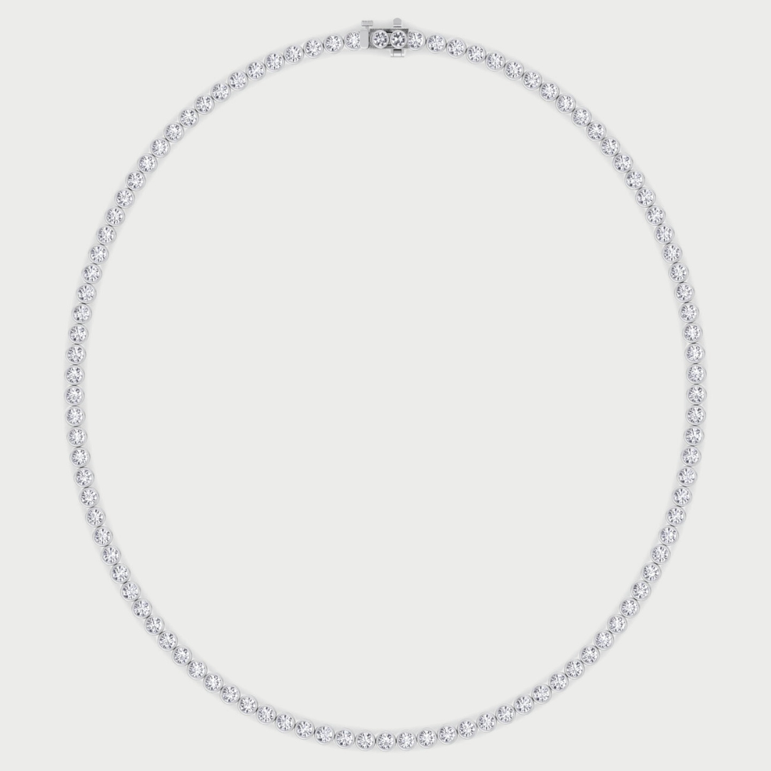 Round Shape Bezel Set Lab Tennis Necklace 14K Gold