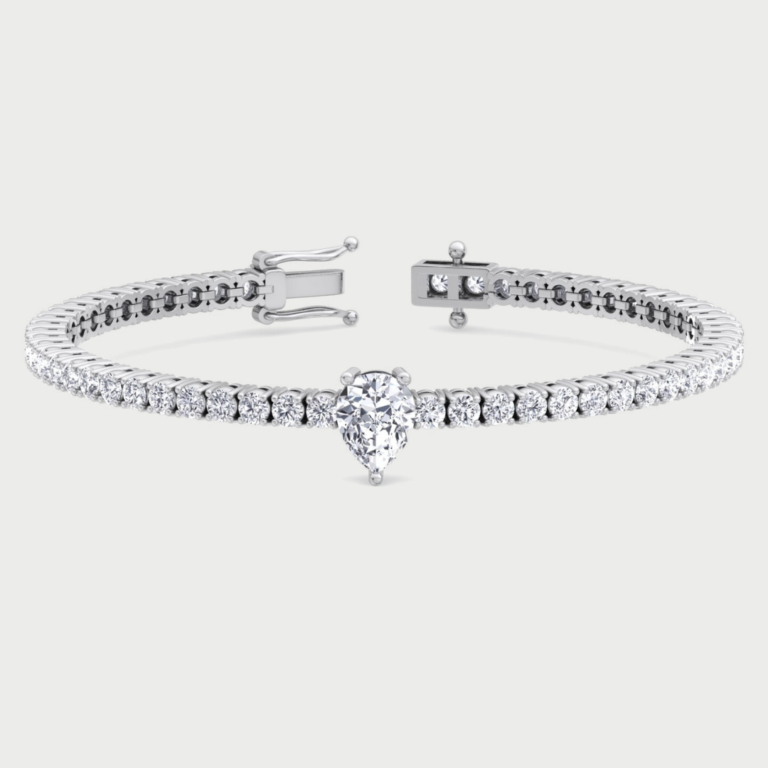 10Ct Pear Shape Single Station Lab-Grown Diamond Tennis Bracelet 14K Solid Gold