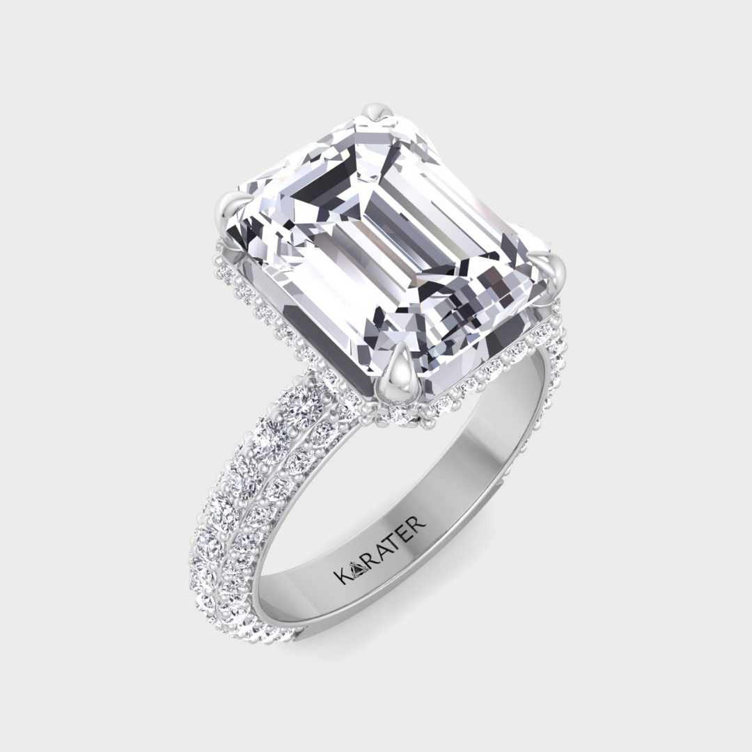 Thick Pave Emerald Hidden Halo Lab Diamond Engagement Ring