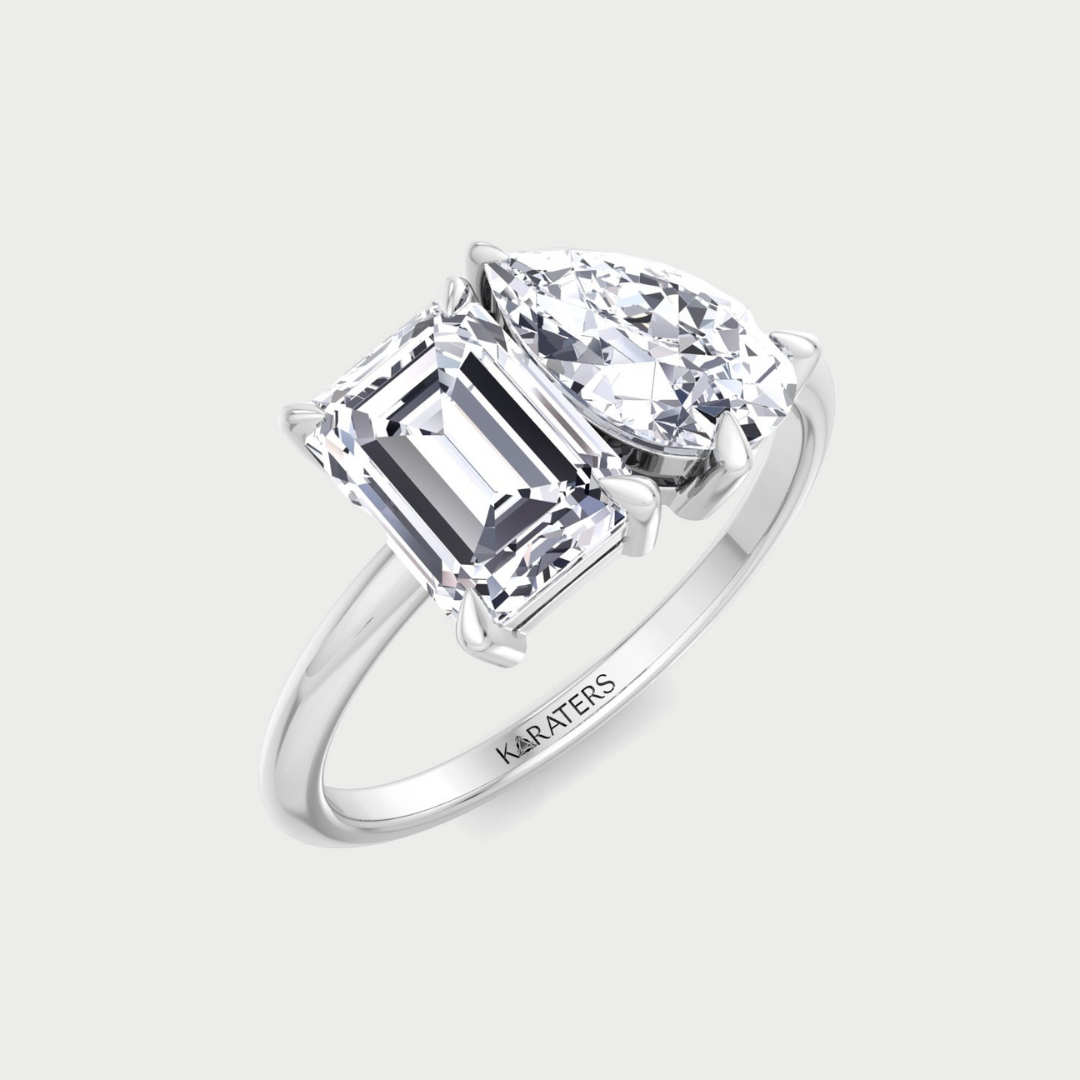 Toi et Moi - Emerald Pear Lab Diamond Engagement Ring