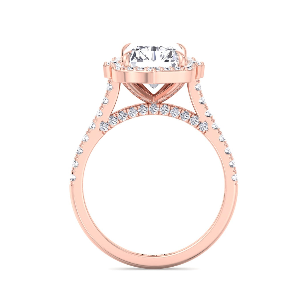 Vintage Style Radiant Cut Lab Grown Diamond Engagement Ring with Halo Rose 14K