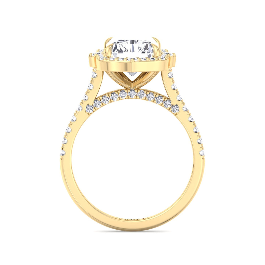 14K Vintage Style Radiant Cut Lab Grown Diamond Engagement Ring with Halo- Yellow