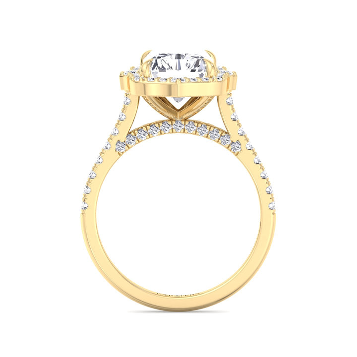 14K Vintage Style Radiant Cut Lab Grown Diamond Engagement Ring with Halo- Yellow
