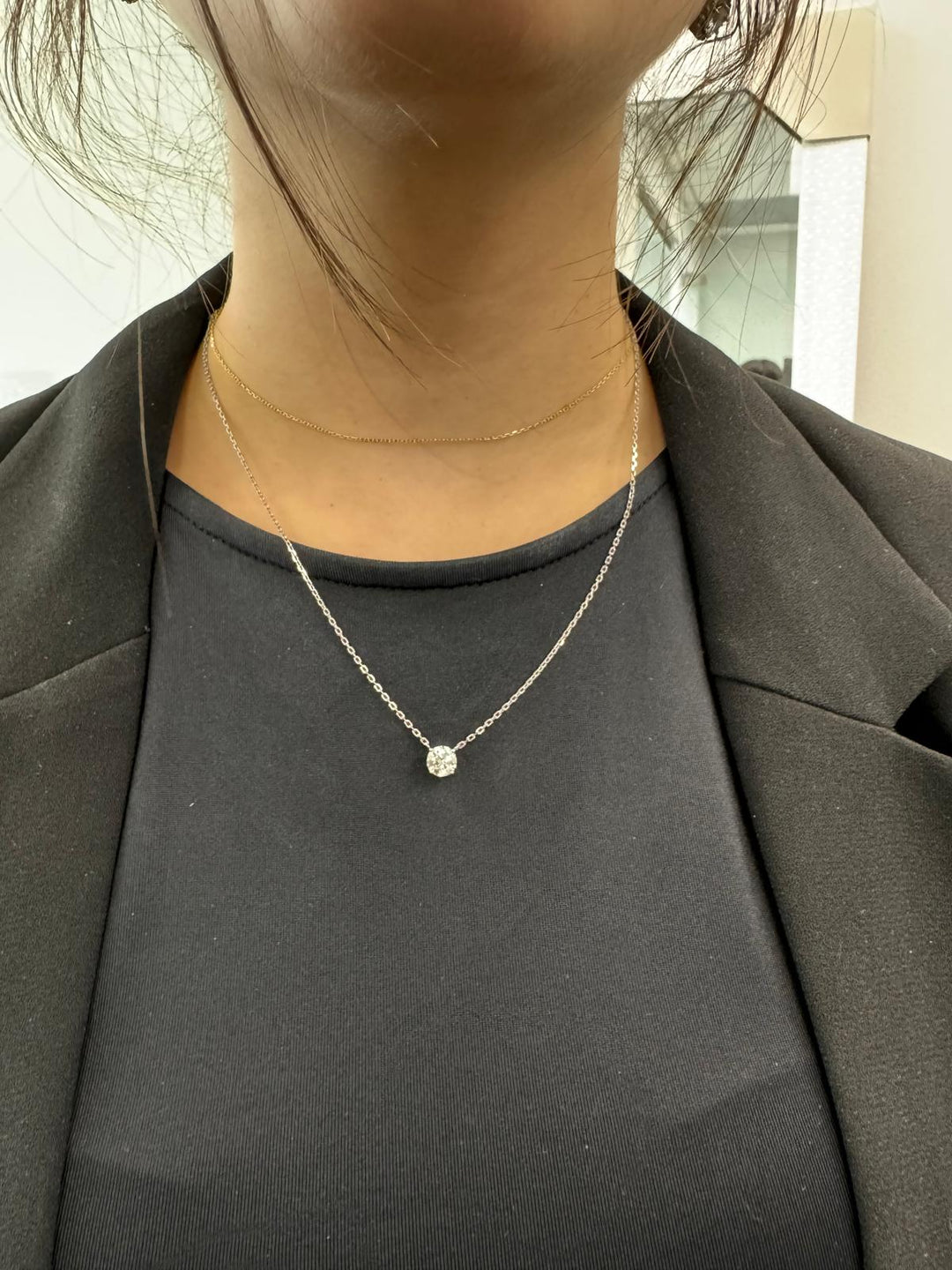 floating 1ct lab-grown diamond pendant in 14K yellow gold