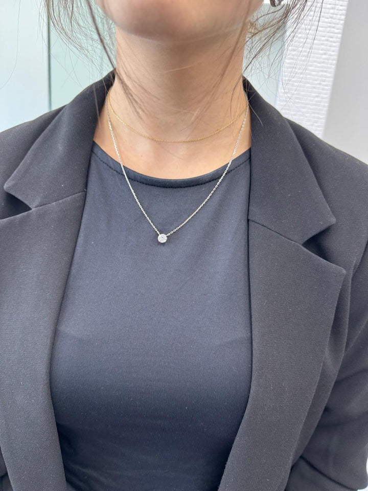 floating 1ct lab-grown diamond pendant in 14K yellow gold