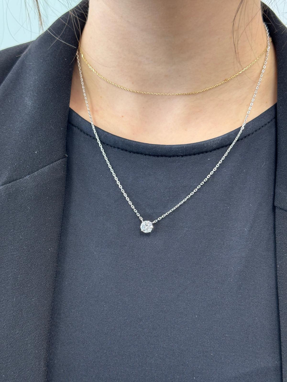 floating 1ct lab-grown diamond pendant in 14K yellow gold