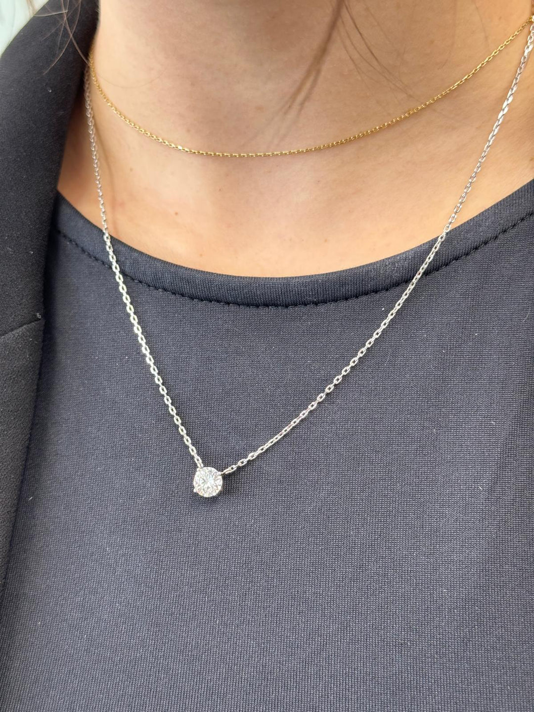 floating 1ct lab-grown diamond pendant in 14K yellow gold