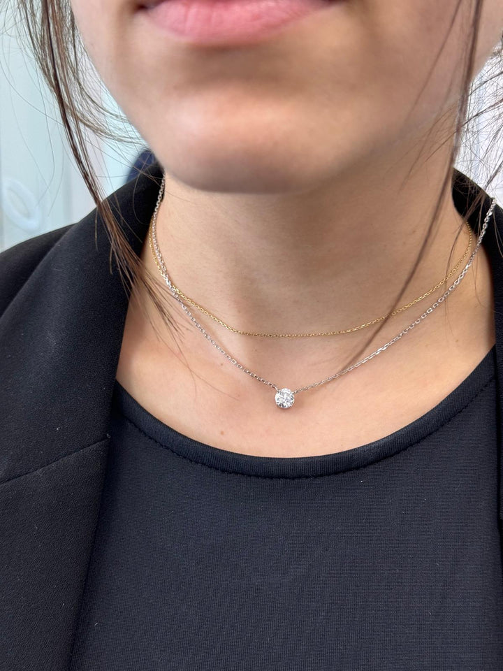 floating 1ct lab-grown diamond pendant in 14K yellow gold