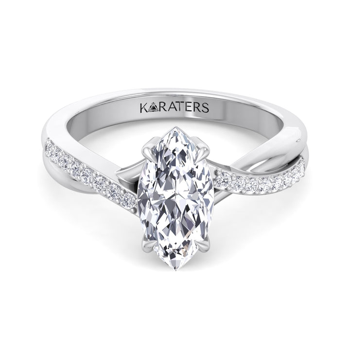 Marquise Cut Lab Grown Diamond Engagement Ring With Twist Pave Band