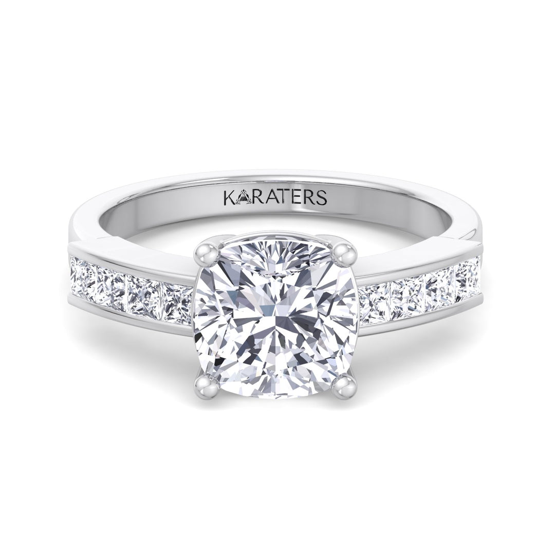 Cushion Cut Lab Grown Diamond Engagement Ring with SideStones