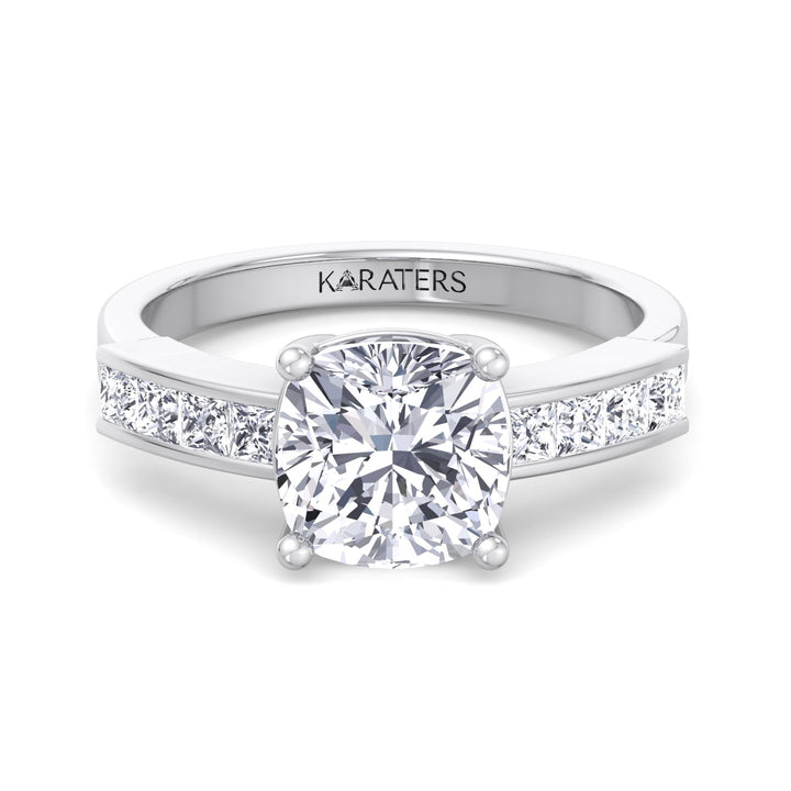 Cushion Cut Lab Grown Diamond Engagement Ring with SideStones